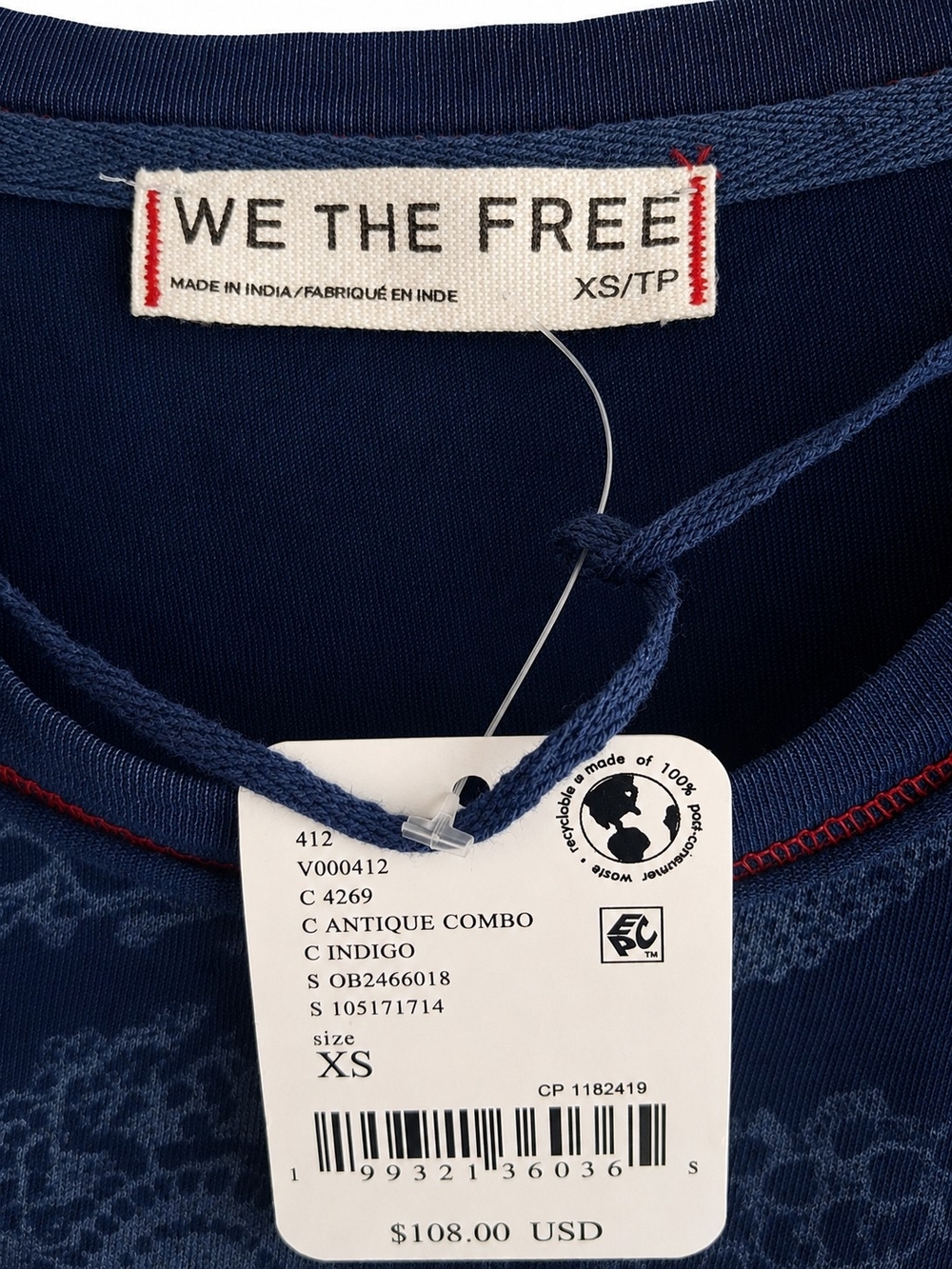NWT Free People We The Free One-of-a-Kind Burnout Tee XS Indigo Cotton FP Boho - Picture 3 of 14